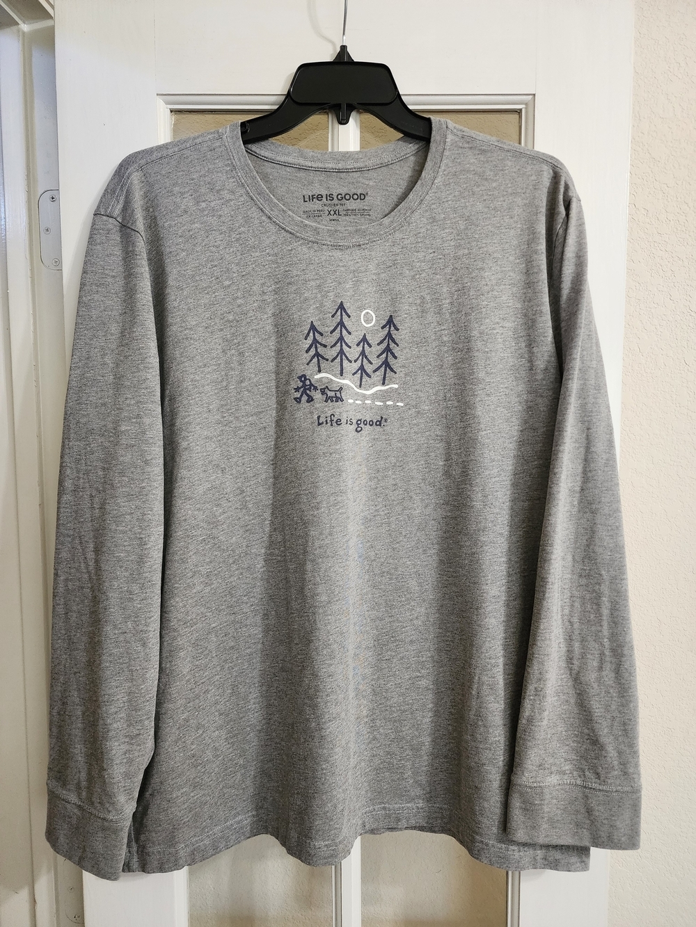 Life Is Good Crusher Tee XXL Gray Hiking Dog Long Sleeve Graphic